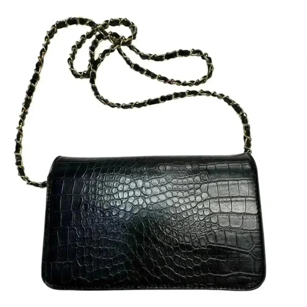 Badgley Mischka Black Crossbody Crocodile Bag / Clutch - Picture 6 of 15